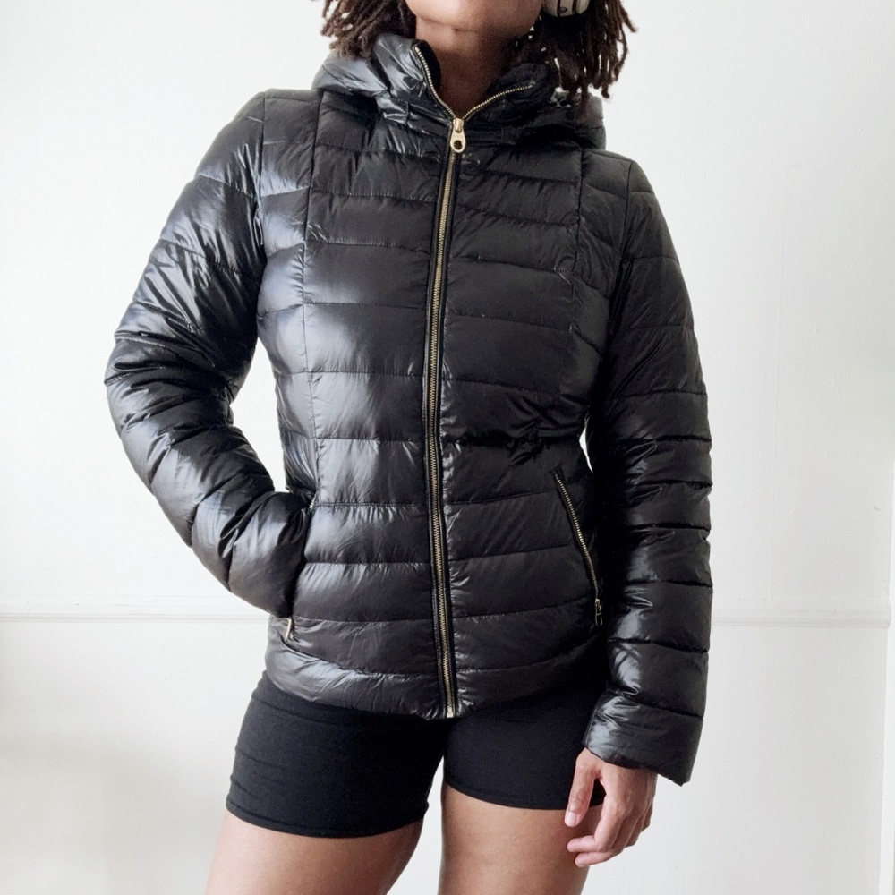 Calvin klein packable black down jacket with removable hood